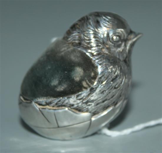 Silver chick pincushion, Chester 1905, probably Samson Mordan